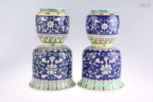 A PAIR OF CHINESE BLUE-GROUND VASES
