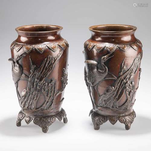 A PAIR OF JAPANESE BRONZE VASES