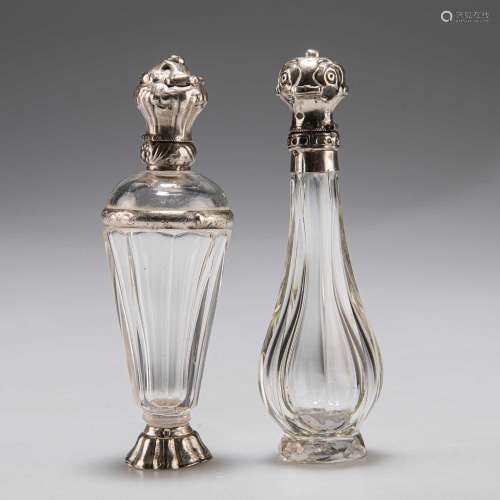 TWO 19TH CENTURY DUTCH SILVER-MOUNTED SCENT BOTTLES