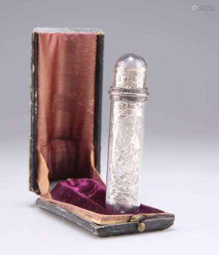 A MID-19TH CENTURY FRENCH SILVER-MOUNTED GLASS BOTTLE, CIRCA...