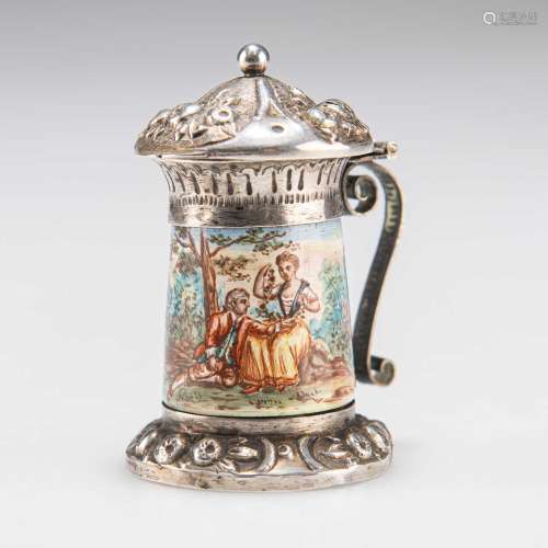 A VIENNESE SILVER AND ENAMEL MINIATURE TANKARD, LATE 19TH CE...