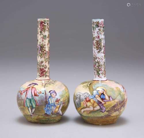 A SMALL PAIR OF VIENNESE ENAMEL VASES, CIRCA 1875