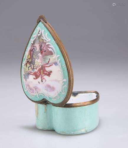 A CONTINENTAL HEART-SHAPED ENAMEL SNUFF BOX, PROBABLY 19TH C...