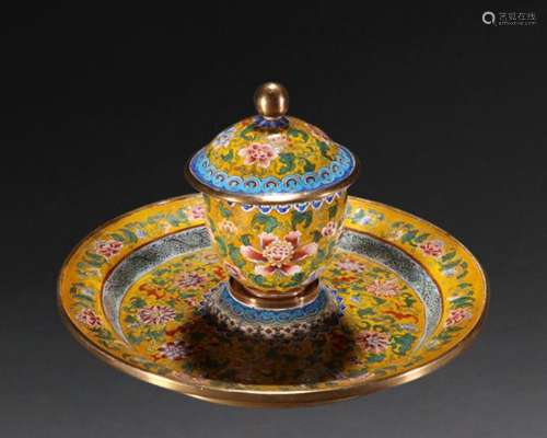 Qing Dynasty copper tire painting enamel flowers rich cup pl...