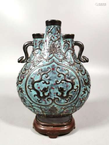 Three-tube Bronze Moon Vase