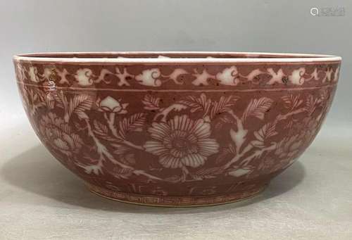 Underglaze red flowing white lotus pattern bowl