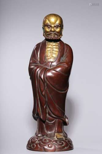 Qing Dynasty, a bronze and gilt statue of Bodhidharma