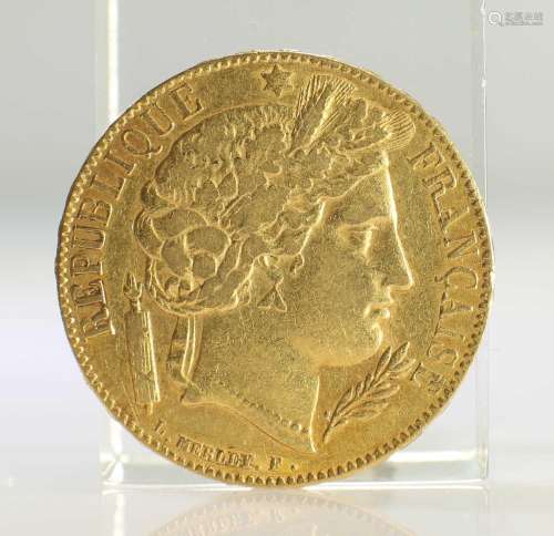 1851 FRENCH GOLD COIN, 20 FRANCS - CERES