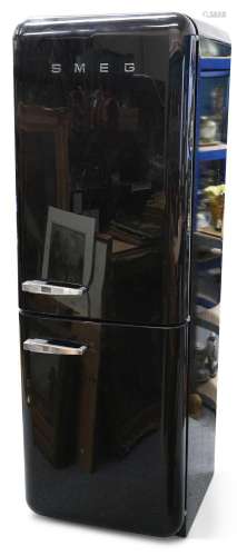 A SMEG BLACK FRIDGE FREEZER