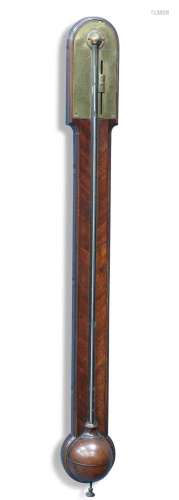 A GEORGE III FEATHERED MAHOGANY STICK BAROMETER, BY MORGAN, ...