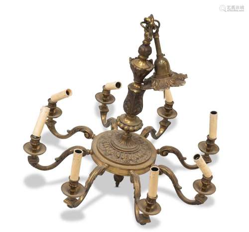 A PERIOD STYLE HEAVY BRASS CHANDELIER