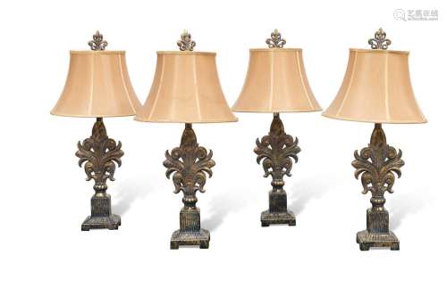 A SET OF FOUR PERIOD STYLE GILT TABLE LAMPS