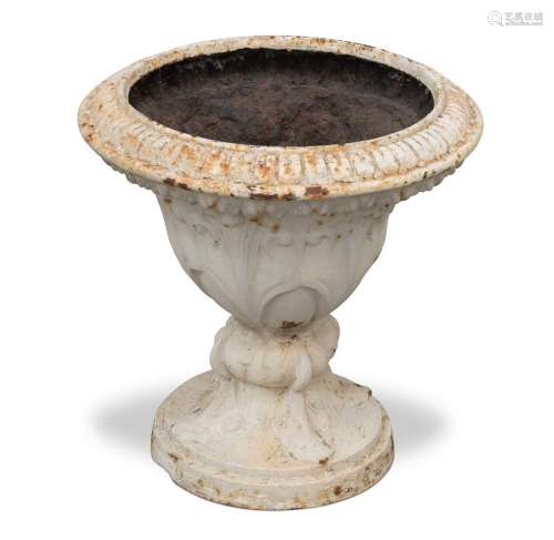 A VICTORIAN CAST IRON GARDEN URN