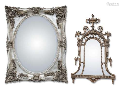 A PERIOD STYLE SILVERED COMPOSITION MIRROR