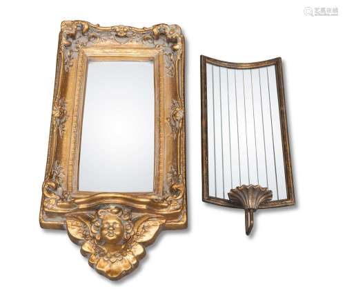 A PERIOD STYLE GILT-COMPOSITION MIRROR, AND A CONTEMPORARY G...
