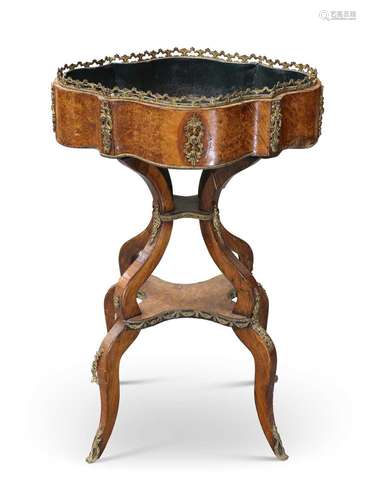 A 19TH CENTURY GILT-METAL MOUNTED BURR WALNUT JARDINIÈRE