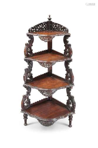 AN ANGLO-INDIAN HARDWOOD CORNER WHATNOT, 19TH CENTURY