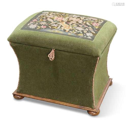 A VICTORIAN WALNUT AND NEEDLEWORK OTTOMAN