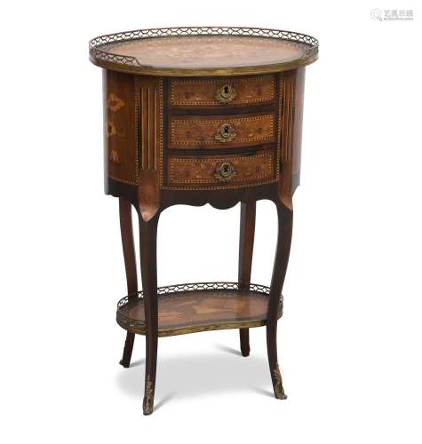 A LOUIS XV STYLE FLORAL MARQUETRY SIDE TABLE