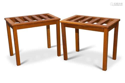 A PAIR OF MID-CENTURY OAK LUGGAGE STANDS, LABELLED FURDECOR ...