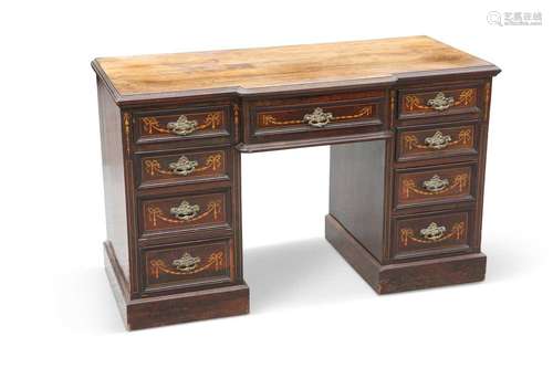 A VICTORIAN INLAID ROSEWOOD BREAKFRONT DESK