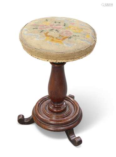 A VICTORIAN MAHOGANY AND NEEDLEWORK STOOL