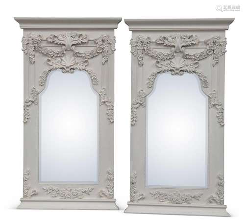 A LARGE PAIR OF GUSTAVIAN STYLE PAINTED MIRRORS