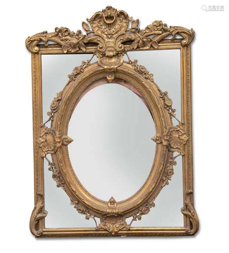 A LARGE PERIOD-STYLE GILT-COMPOSITION SECTION MIRROR