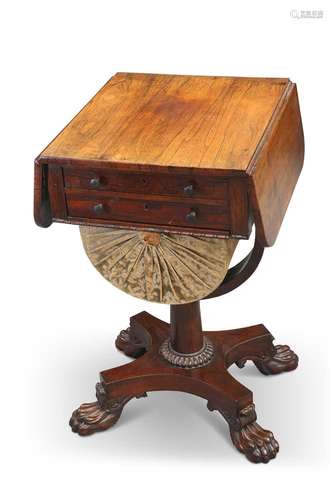 A REGENCY ROSEWOOD DROPLEAF WORKTABLE