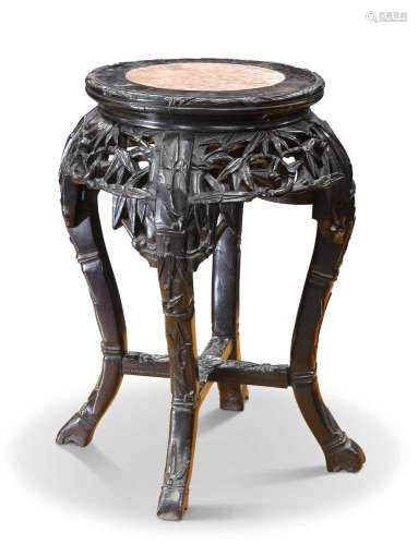 A CHINESE MARBLE-INSET HARDWOOD JARDINIÈRE STAND, CIRCA 1900