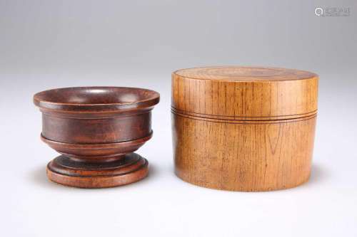 A TREEN TURNED SALT, AND AN OAK SPICE BOX