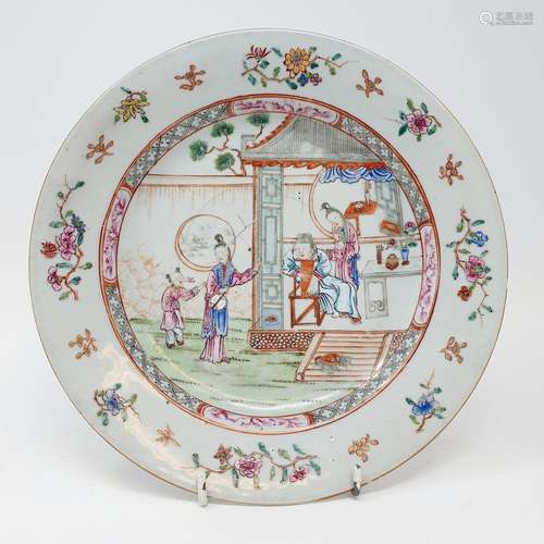 A 19th century Chinese famille rose plate, decorated figures...