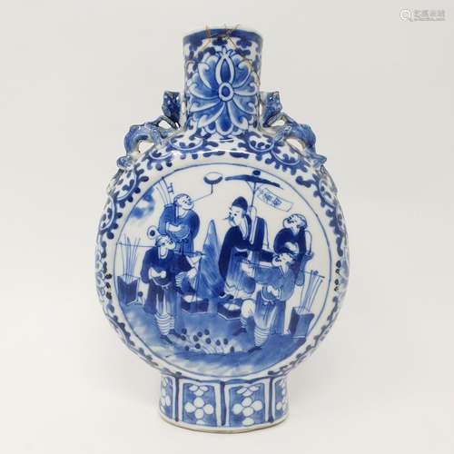 A Chinese underglazed blue and white moon flask, decorated f...