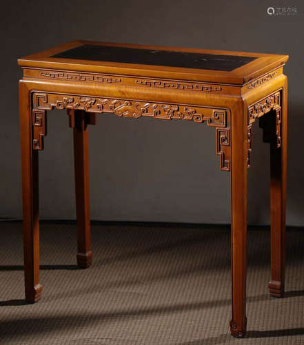 In the Qing Dynasty, boxwood inlaid with rosewood double chi...