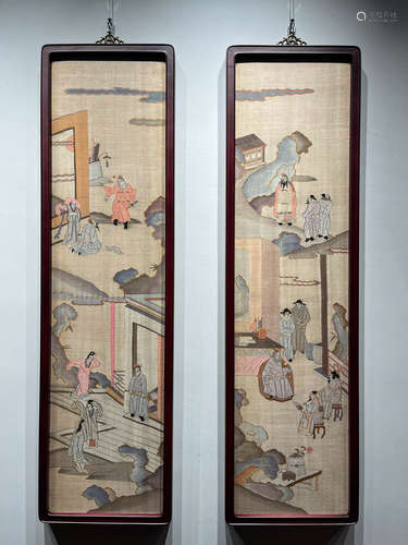 In the Qing Dynasty, a pair of character stories with tapest...