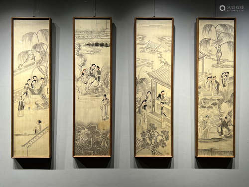 In the Qing Dynasty, silk painting of character stories