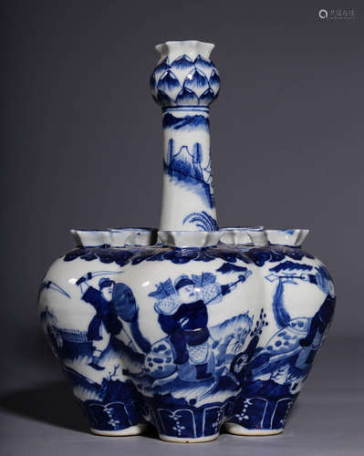 Qing Dynasty, Blue and White Knife, Ma Dan Figure Story, Six...