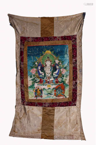 In the Qing Dynasty, four arm Guanyin Thangka