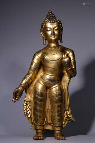 In the Qing Dynasty, the bronze gilded statue of the Great S...