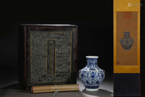 In the Qing Dynasty, Lang Shining's silk version, blue and w...