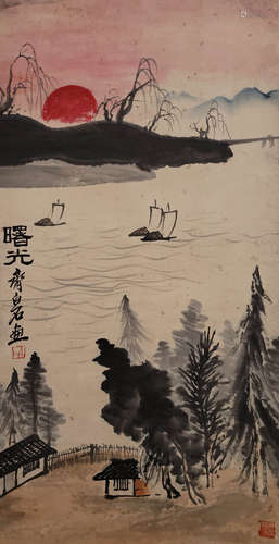 (Qi Baishi) Paper based landscape vertical axis