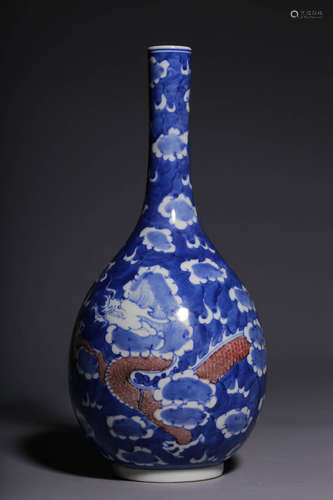 Qing Dynasty, blue and white ice plum underglaze red dragon ...