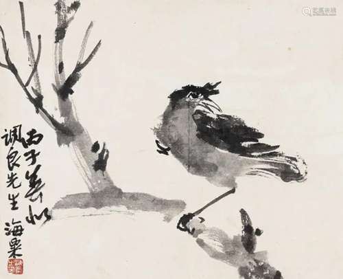 刘海粟 丙子（1936年）作 鸟 镜心