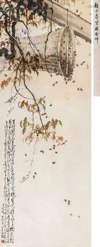 赵少昂 甲戌（1934年）作 繁花游蜂 立轴