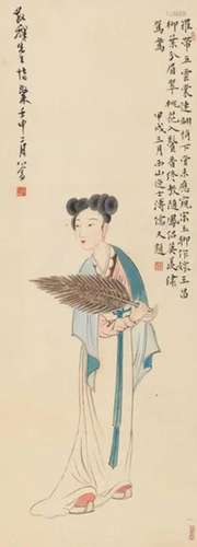 溥儒 壬申（1932年）作 持扇仕女 立轴