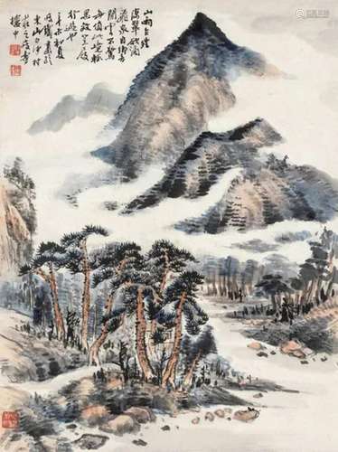 钱瘦铁 辛未（1931年）作 飞泉古松 立轴