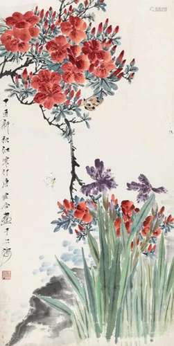 唐云 江寒汀 丁酉（1957年）作 蝶恋花 镜心