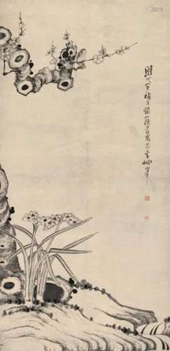 陈洪绶 戊寅（1638年）作 双清图 立轴
