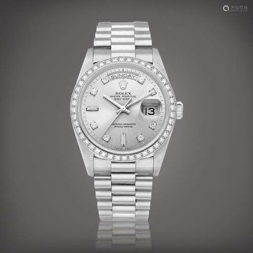 RolexDay-Date, Reference 18346 |  A platinum and diamond-set...