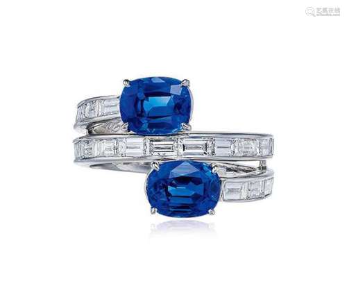 梵克雅宝设计 2.36及2.04克拉枕形克什米尔蓝宝石戒指